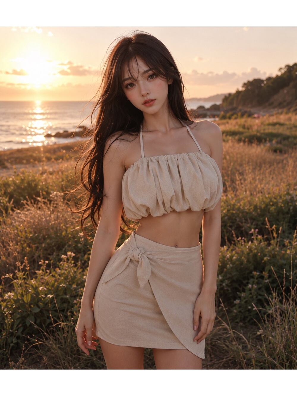 Seaside Meadow & Salt-Kissed Air sunwashed linen 2pc wrap mini skirt + crop top